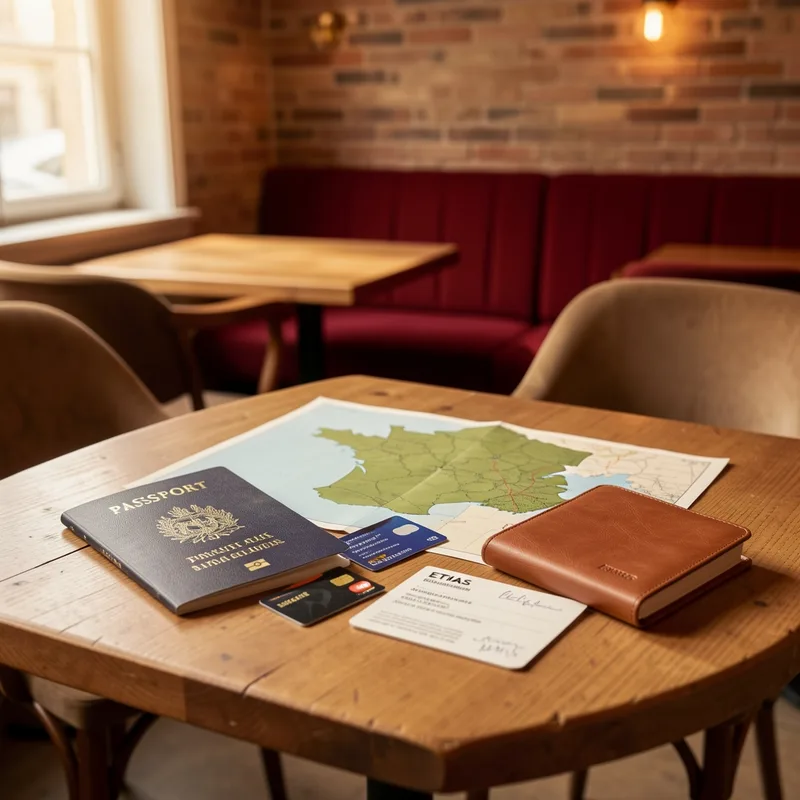 Voyageuse consultant une carte de France avec des spécialités régionales en arrière-plan