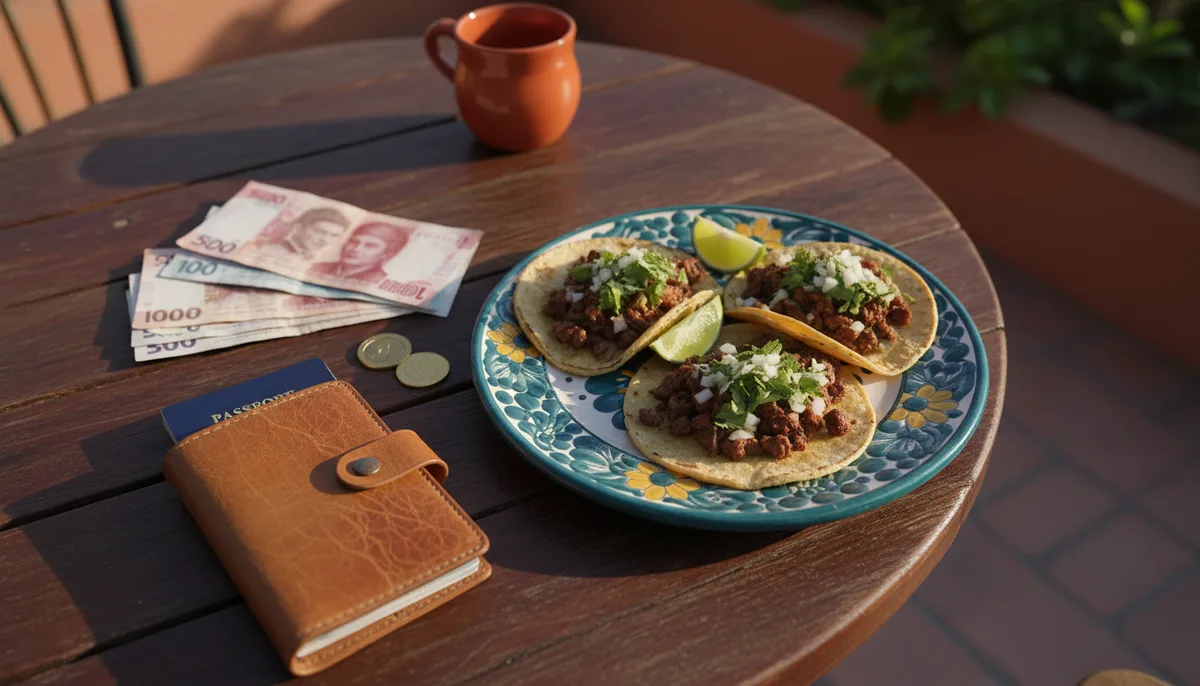 Voyageuse dégustant des tacos al pastor dans une rue colorée de Mexico